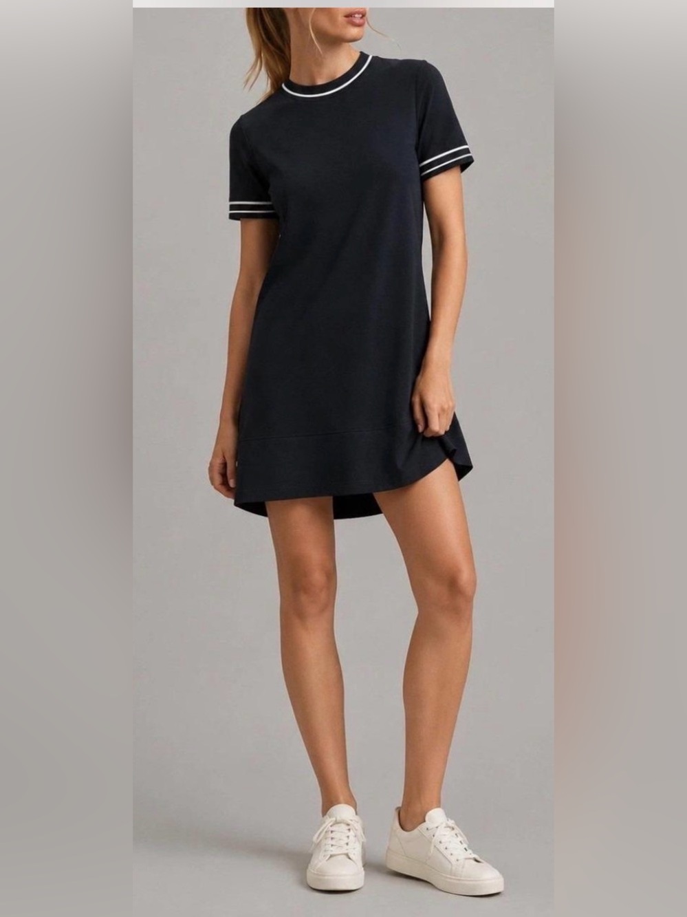 Rag & Bone Black Short Sleeve Shift Dress White Stripe Trim Sporty Mini